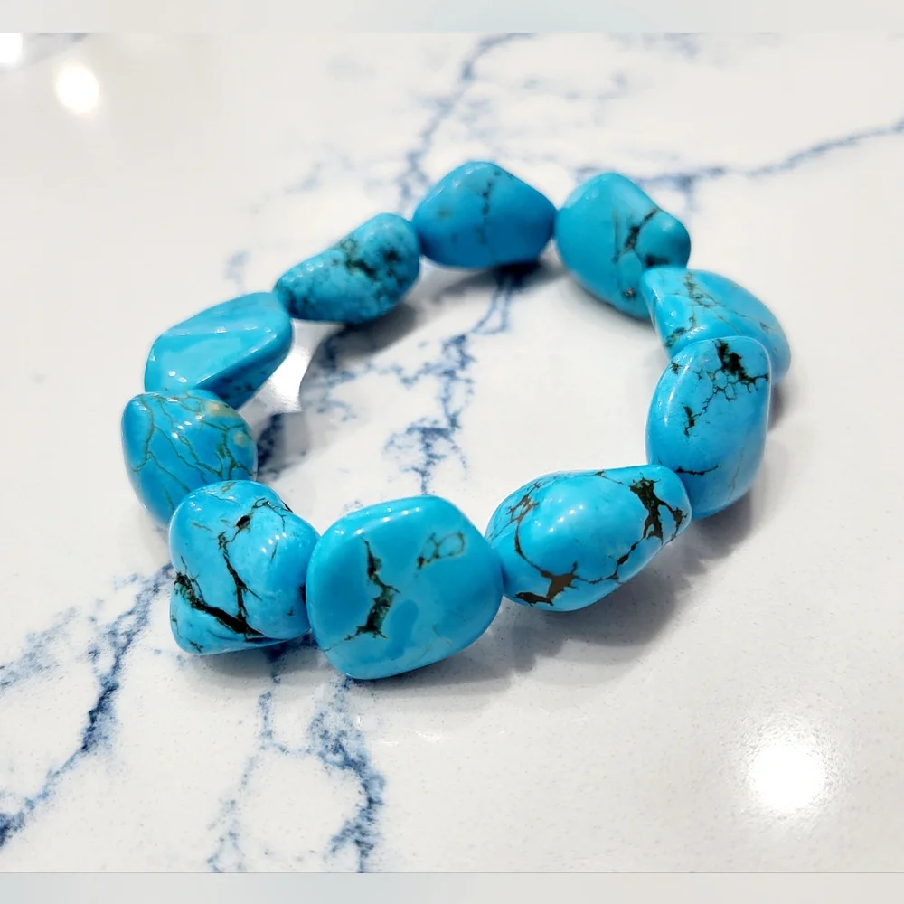 Turquoise Nugget Stretch Bracelet - Picture 6 of 13